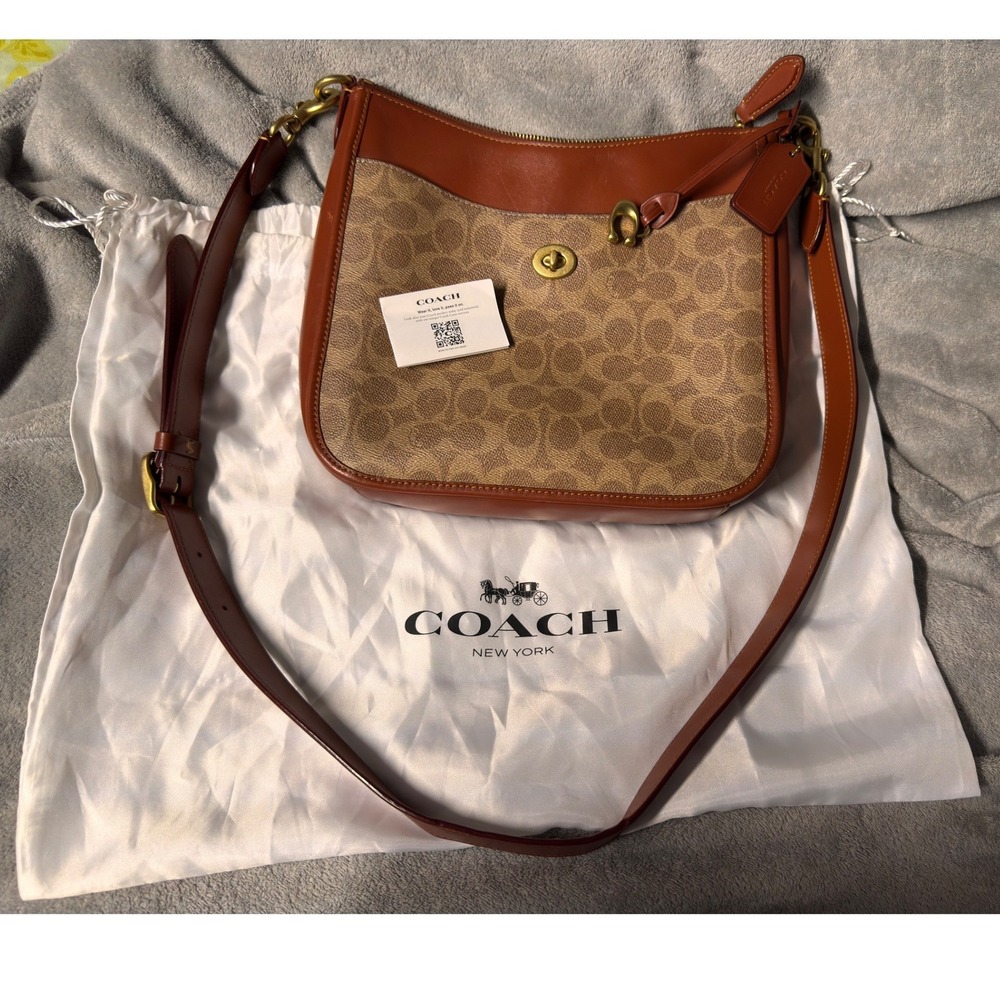 Coach Chaise Crossbody Bag Signature Coated Canvas Leather Tan Brown C8487 - Picture 2 of 15